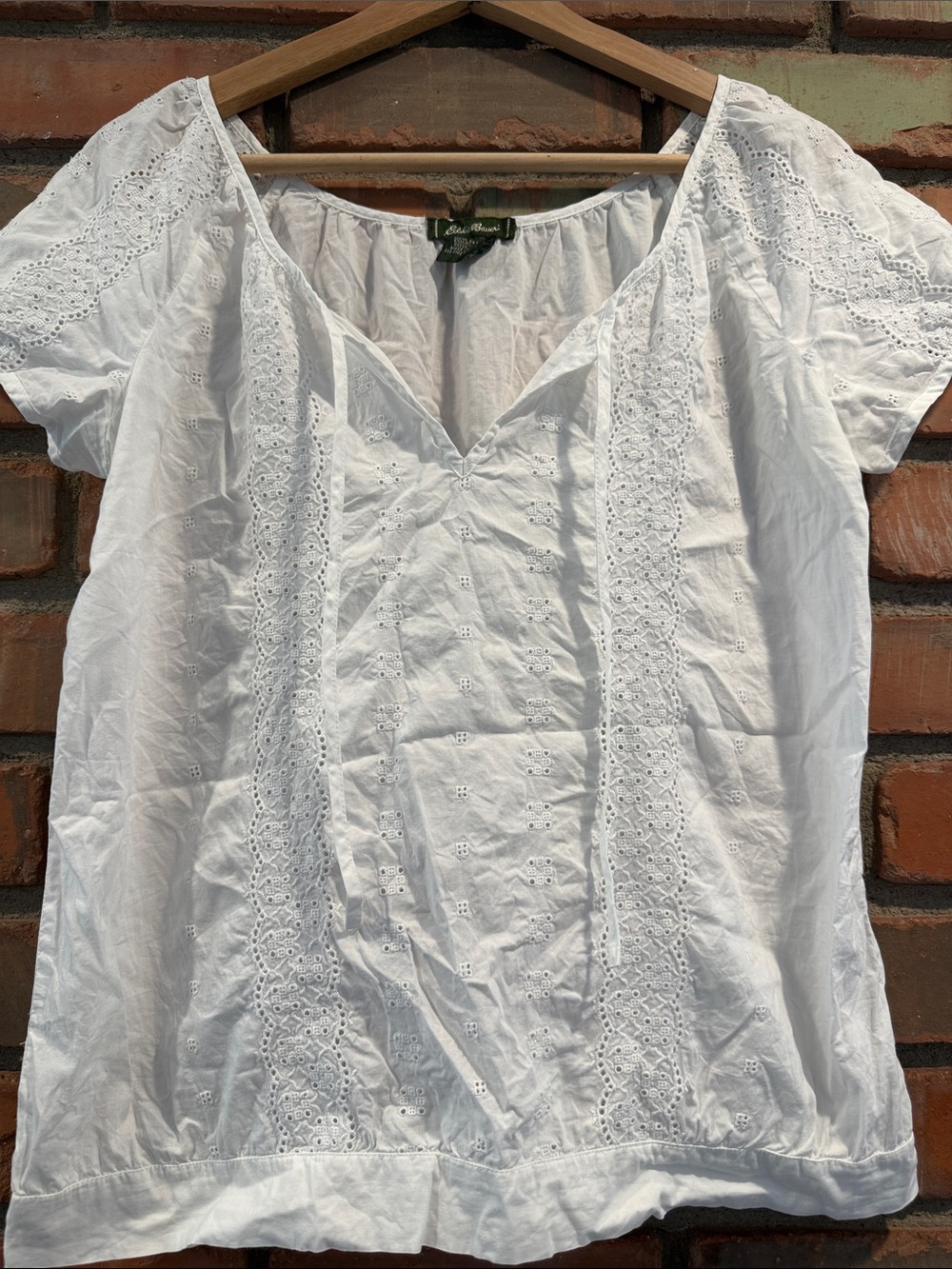 Eddie Bauer White Eyelet V-Neck Top